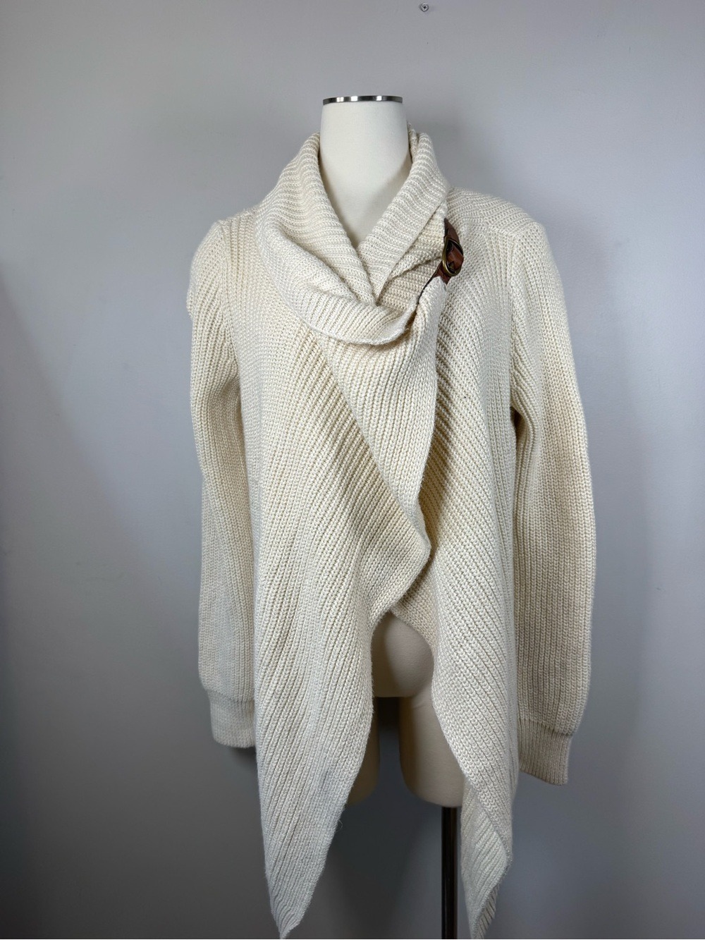 Ralph Lauren Cream Draped Shawl Collar Cardigan with Toggle Medium